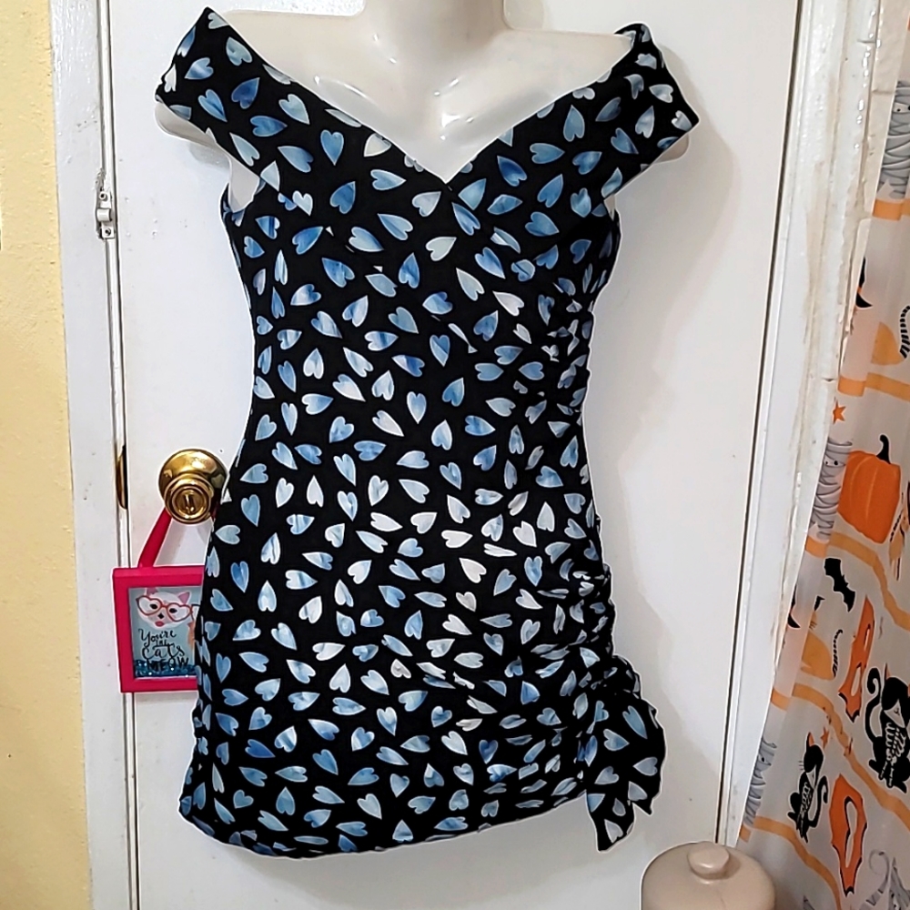 Scaasi Boutique dress tainted love heart print all over design vintage 🖤b10